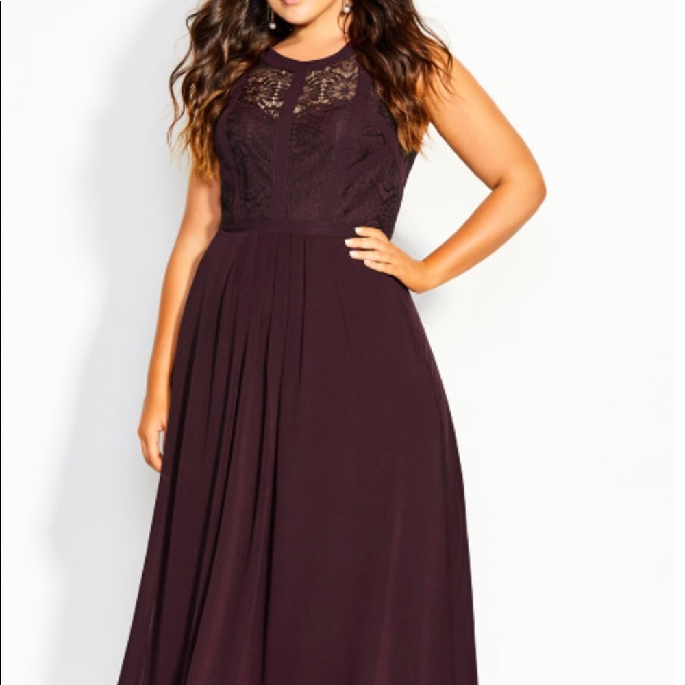 City Chic - Paneled bodice maxi dress - plum